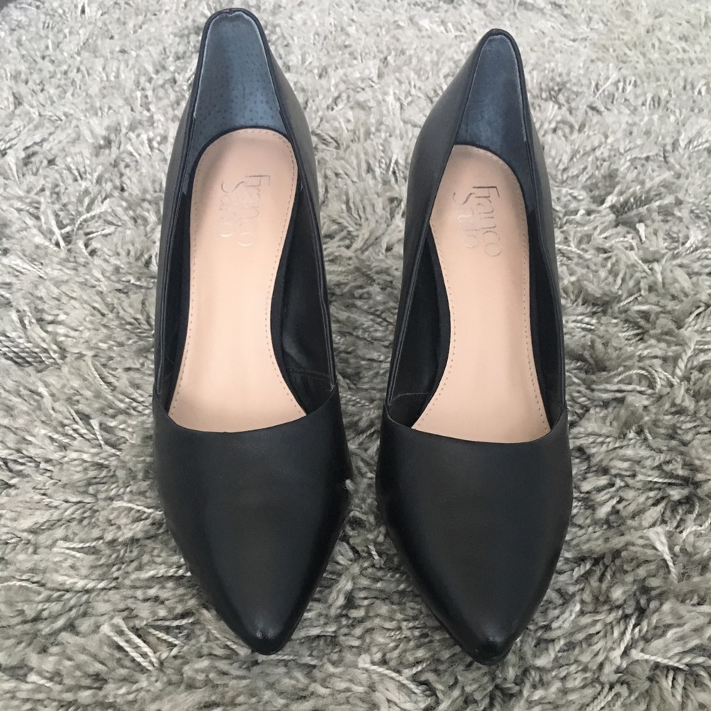 Franco Sarto Black Leather Pointed Toe Heels Sz 9